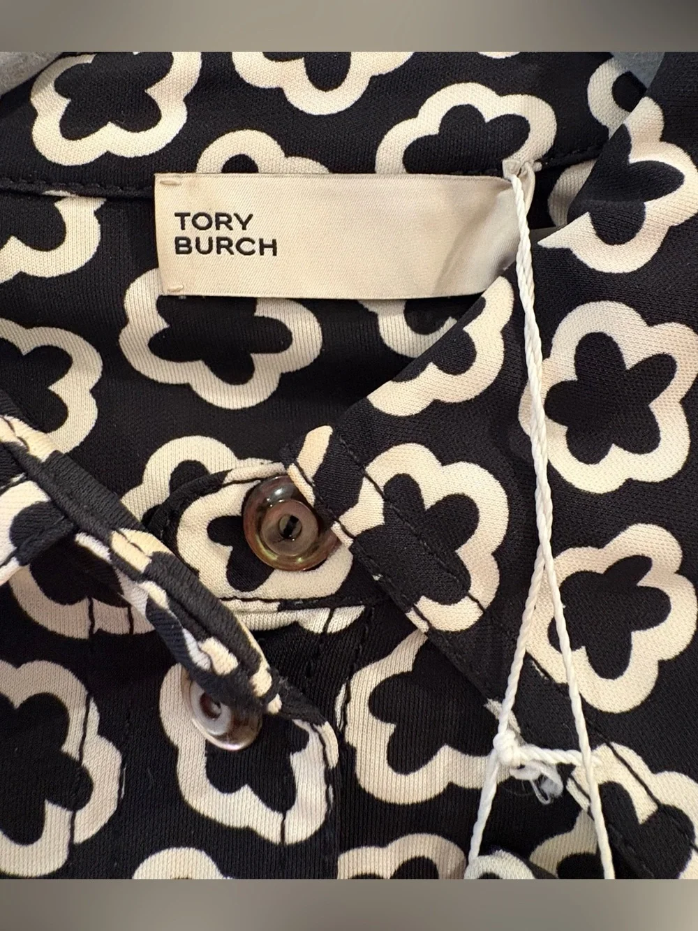 Tory Burch Black and White Patterned Long Sleeve Midi Dress NWOT